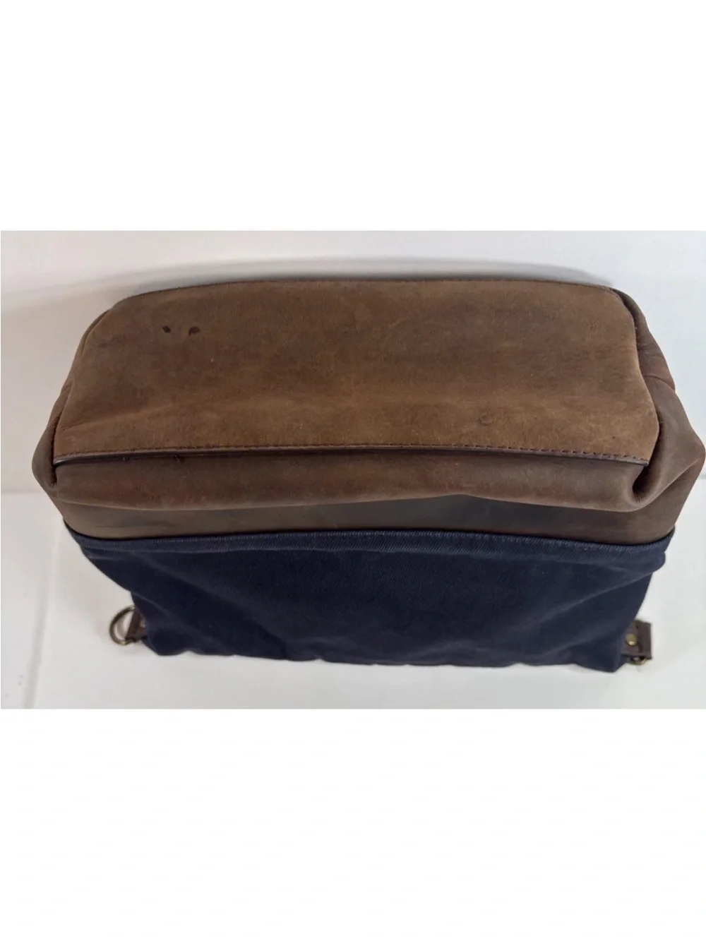 LL Bean Canvas and Leather Crossbody Bag - Navy and Brown